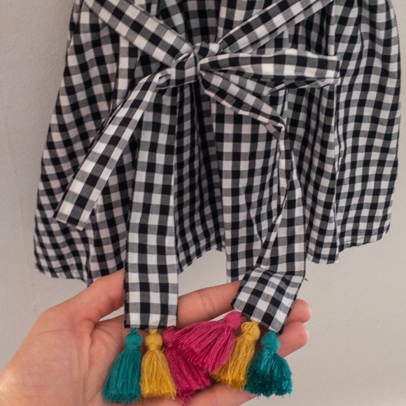 Madewell Gingham tassel tie top black white xsmall - Picture 6 of 8
